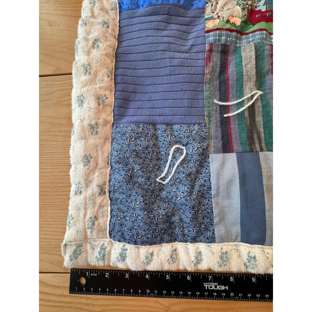 Vintage Noahs Ark Patchwork‎ Baby Quilt Blue Nursery OS Cottagecore Minimalist